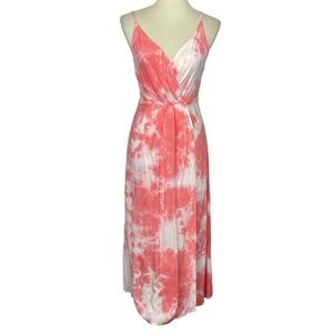 Hyfve Dress Womens Small Pink White Tie-Dye Maxi Sleeveless Sundress 100% Cotton